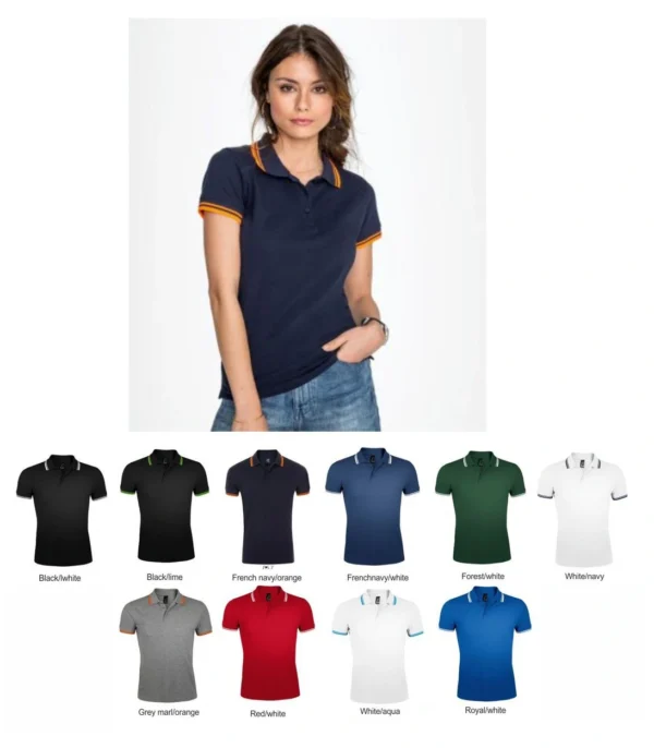 Sol's 10578 Ladies Pasadena Tipped Cotton Pique Polo Shirt